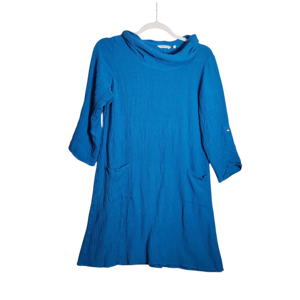 Soft Surroundings Blue Crinkle Gauze Cowl Neck Tunic Dress 1X SFJ87